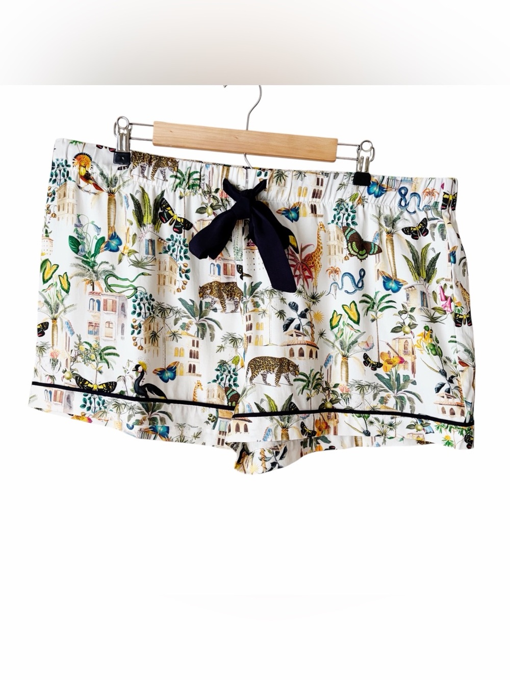 Katie Kime | Pajama Shorts Elastic Tie Waist Animal Kingdom Jungle Zoo Plus 2XL
